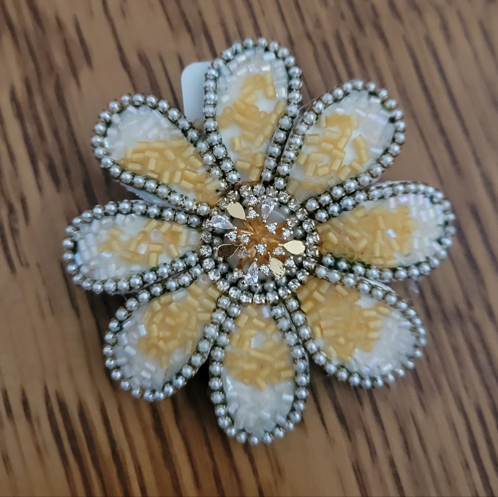 Anthropologie Nakamol Beaded Flower Brooch - Yellow & White